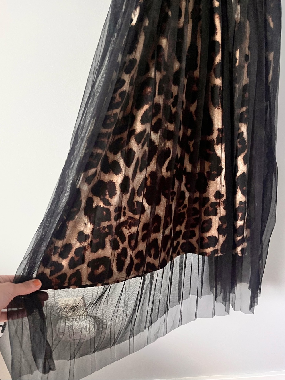 🎉DAZY Black Tulle Overlay Short Sleeve Leopard Print Midi Dress - Picture 12 of 16